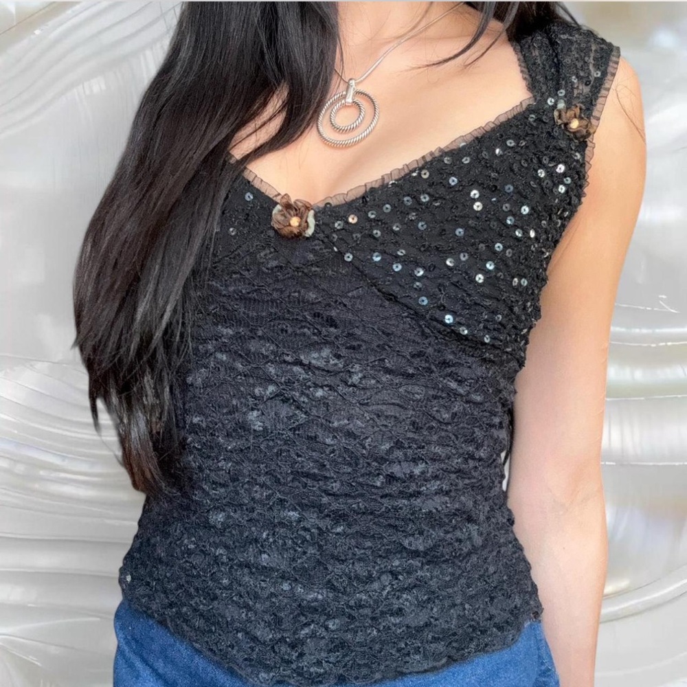 Vintage Ann Ferriday Lace Sequin Top - Picture 1 of 6